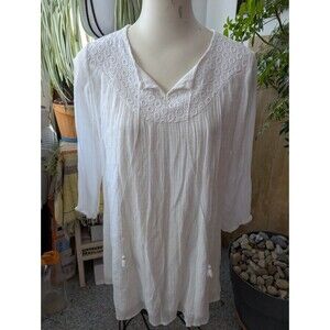 Excellent Indigo Soul White Boho Tie Front emb gauzy lined top/dress sz M-L
